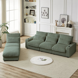126-Inch Corduroy With Cup Holder Super Large L-Shaped Sofa
