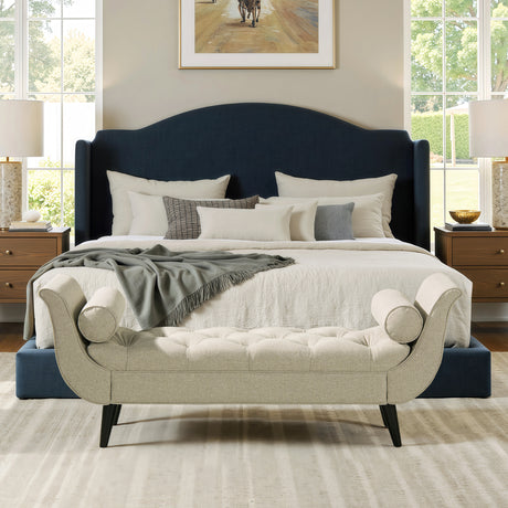 Alma-Tufted-Flared-Arm-Entryway-Bench-Taupe-Polyester-Benches