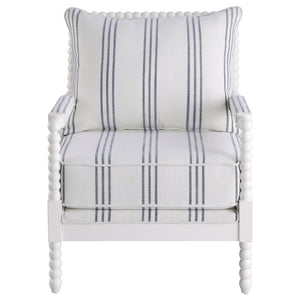 White and Navy Upholstered Stripe Accent Chair with Linen-Like Fabric