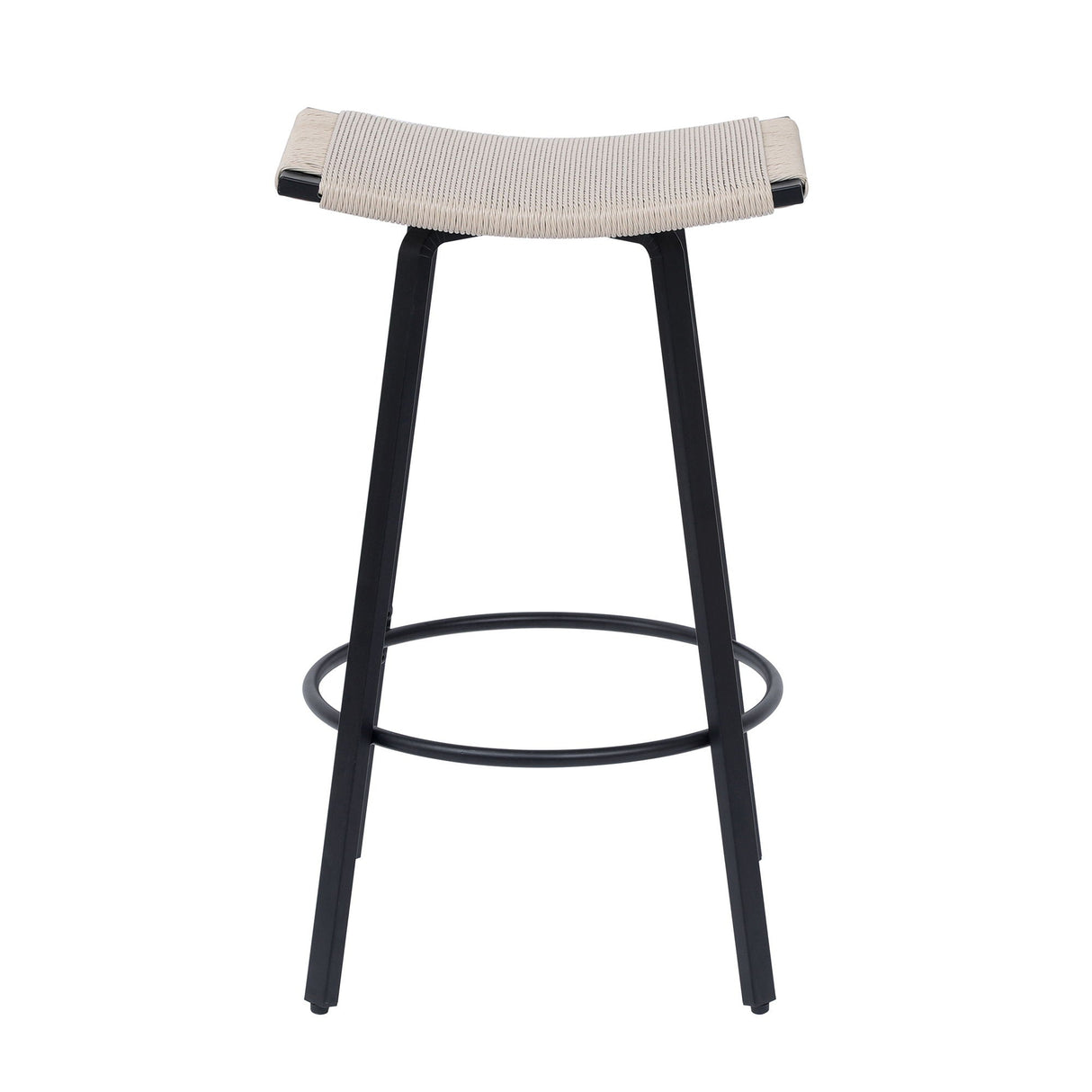 Counter Height Bar Stools Backless Handwoven Kitchen Dining Chairs With Round Footrest (Set of 2) Weaving Pub Stoo - Creamy White