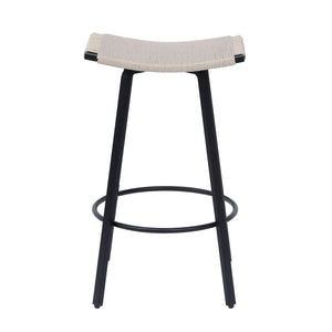 Counter Height Bar Stools Backless Handwoven Kitchen Dining Chairs With Round Footrest (Set of 2) Weaving Pub Stoo - Creamy White