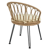 U_STYLE Outdoor Leisure Set, 2 Rattan Single Chairs with Glass Round Table