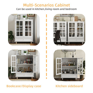 Minimalist Buffet Cabinet With Double Glass Doors And Drawer