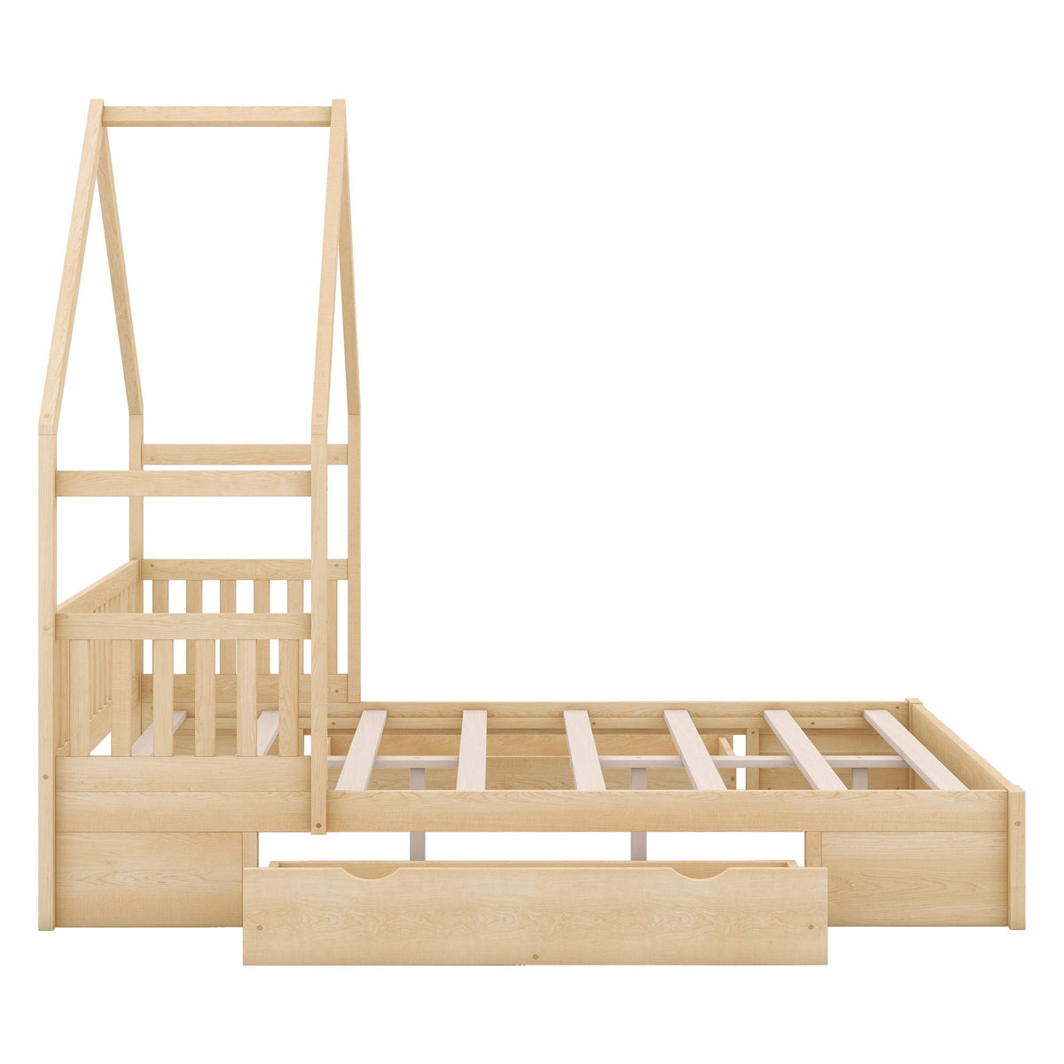 Queen Storage Platform Bed with Guardrail and 2 Drawers - White or Light Brown