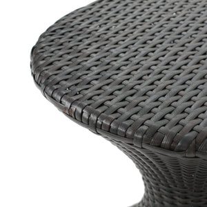 Outdoor Wicker Hourglass Side Table with Iron Frame – Multi-Brown