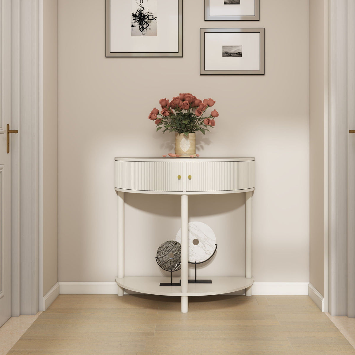 Demi Lune Console Table with 2 Storage Drawers - White, Dark Gray, Dark Brown