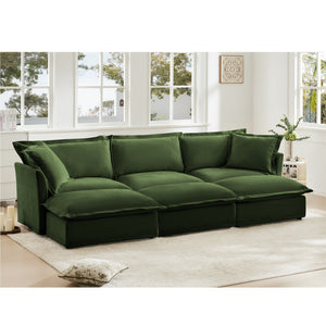Chenille 3-Seat Slipcovered Sofa with Ottomans