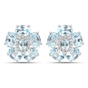 18K White Gold Plated 10.48 Carat Genuine Blue Topaz and White Topaz .925 Sterling Silver Earrings