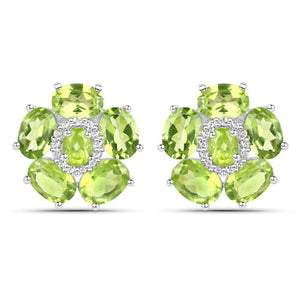 18K White Gold Plated 9.26 Carat Genuine Peridot and White Topaz .925 Sterling Silver Earrings