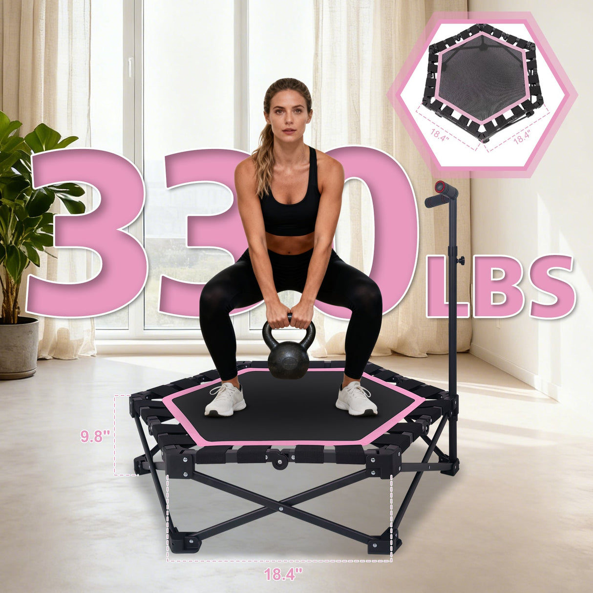 42" Foldable Mini Trampoline with Adjustable T-Bar