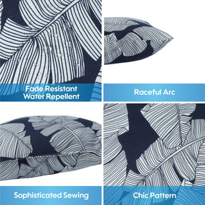 2 Pack Outdoor Throw Pillows, Waterproof & Fade-Resistant (18x18 Inch, Blue Leaf)