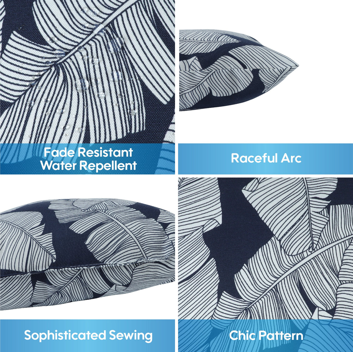 2 Pack Outdoor Throw Pillows, Waterproof & Fade-Resistant (18x18 Inch, Blue Leaf)