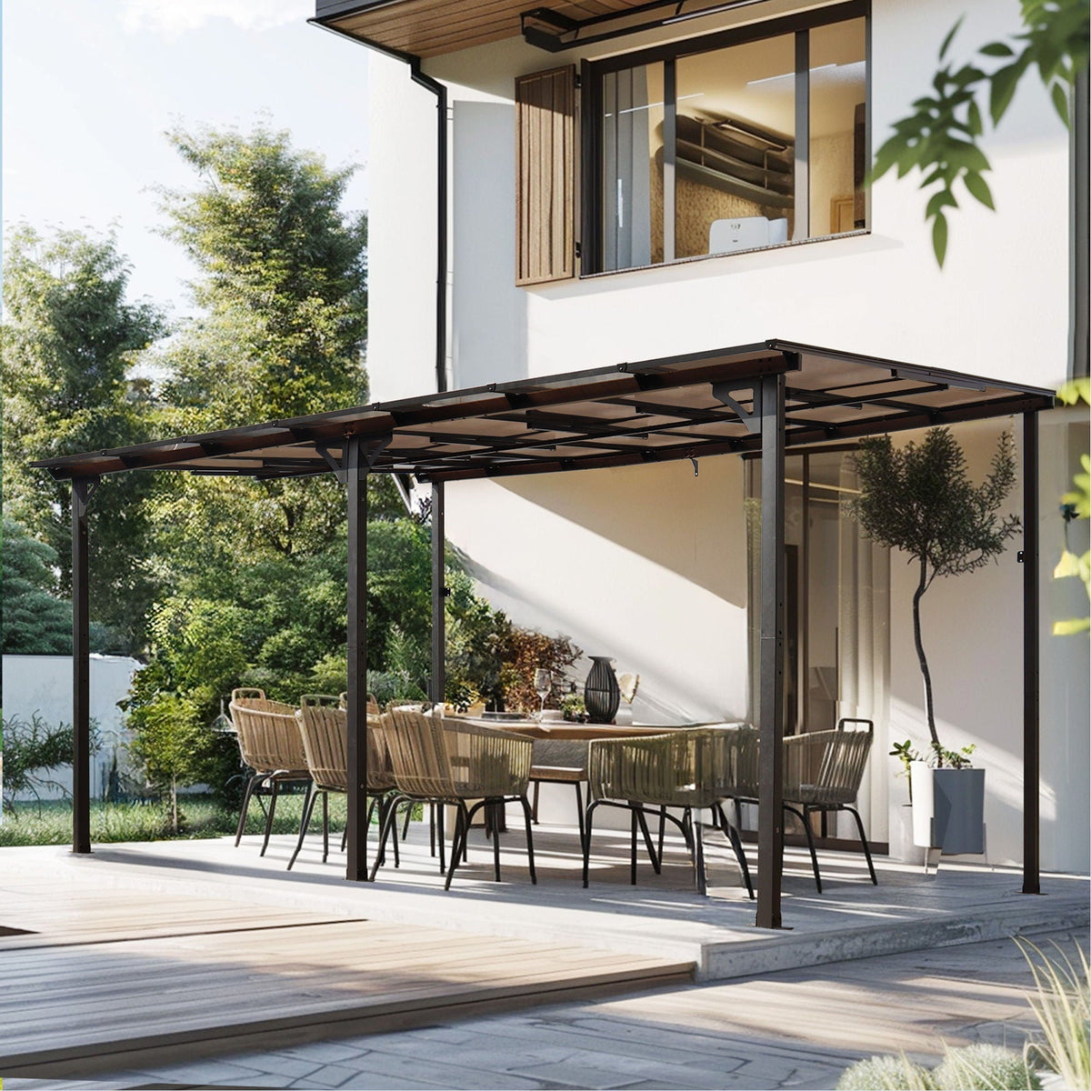 Wall Mounted Outdoor Pergola Gazebo with Heavy Duty Metal Awning and Roof