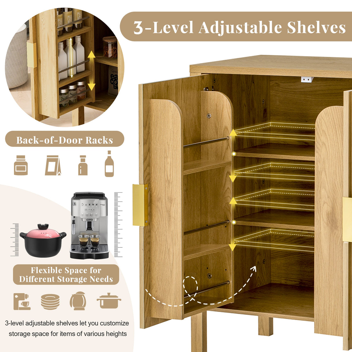 U_STYLE Modern 57.5" Stripe Door Storage Cabinet