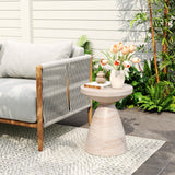 Elegant Travertine Finish Indoor/Outdoor Lightweight Concrete Side Table