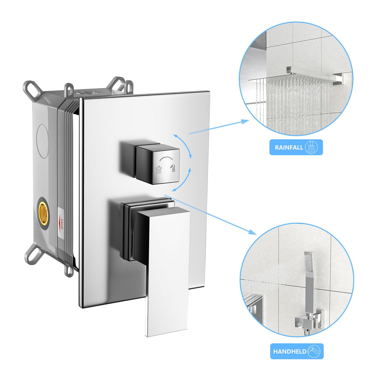 Dual Shower Head System with Rough-In Valve - Black or Pearl Silver