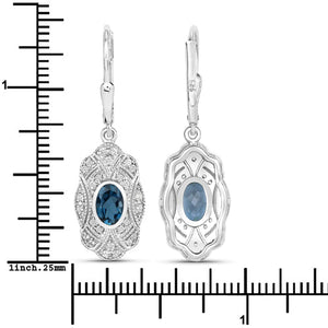 1.32 Carat Genuine London Blue Topaz and White Topaz .925 Sterling Silver Earrings