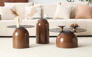 Nesting Coffee Table Set of 3 with Glass Desktop