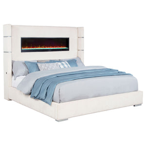 Tisdall Upholstered Eastern King Flame Visualizer Bed Cream