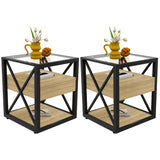 Set of 2 Modern End Table with Drawer - Nightstand for Bedroom & Living Room