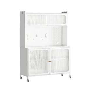 Contemporary Kitchen Pantry Cabinet With Glass Doors, Adjustable Shelves, Steel - Brushed Nickel