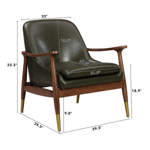 Mid-Century Accent Chair With Cushioned Seat, Brass Tipped Legs
