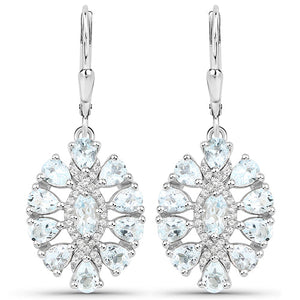 2.93 Carat Genuine Aquamarine and White Topaz .925 Sterling Silver Earrings
