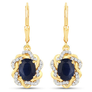 3.46 Carat Genuine Blue Sapphire and White Topaz .925 Sterling Silver Earrings