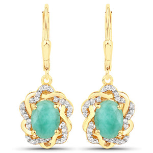 2.36 Carat Genuine Emerald and White Topaz .925 Sterling Silver Earrings