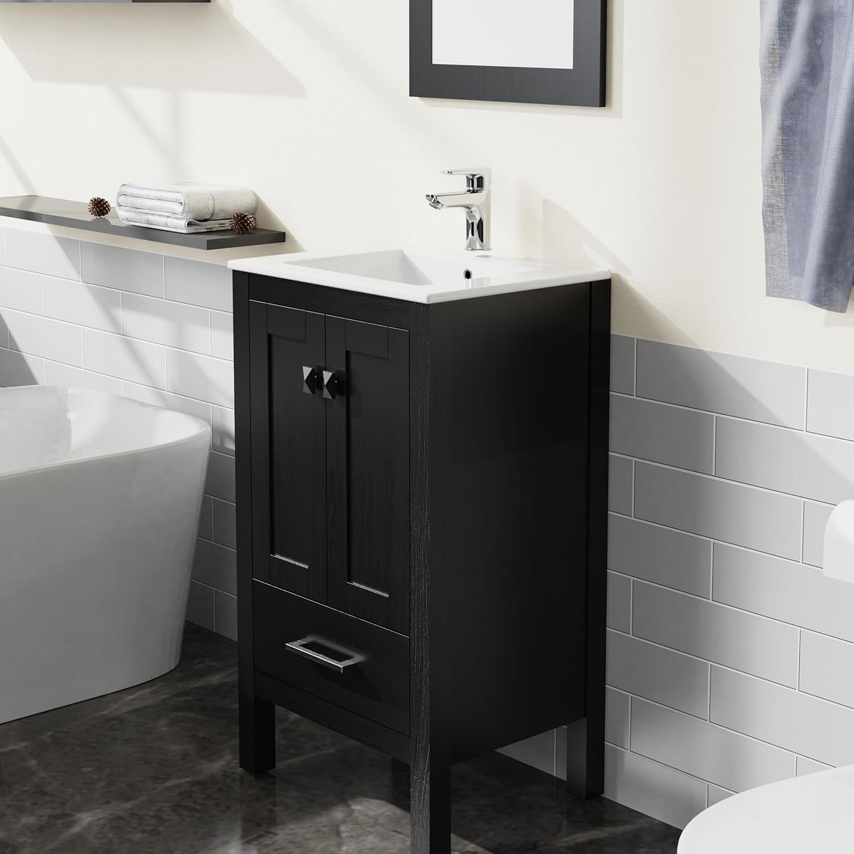 Goodyo Bathroom Vanity Sink Combo with Water-Grain Top - Black
