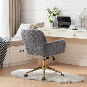 Office Chair, Artificial Rabbit Hair Home Office Chair With Metal Base, Adjustable Desk Chair Swivel Office Chair, Vanity Chair