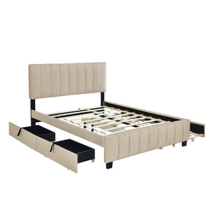 Platform Upholstered Bed with 2 Drawers and Twin Long Trundle