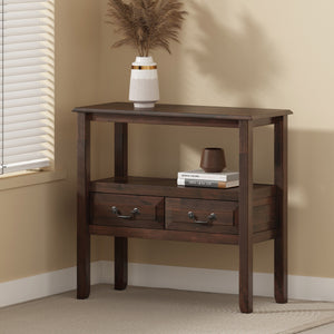 End Table in Brown Acacia Wood with Drawers