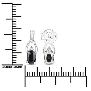 14K White Gold Plated 1.11 Carat Genuine Black Sapphire and White Diamond .925 Sterling Silver Earrings