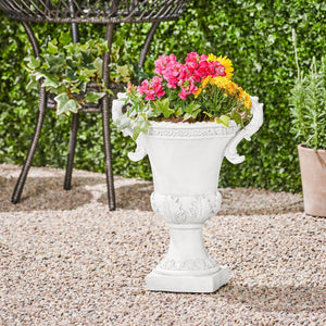 Roman Style MGO Garden Urn Planter with Drainage Hole – Antique White