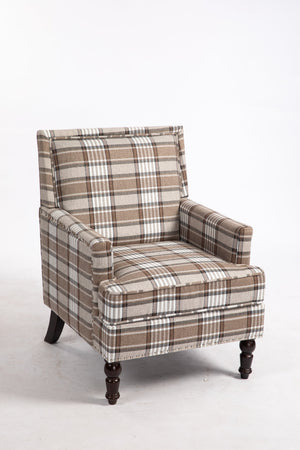 Upholstered Accent Chair with Brown Linen Fabric and Nailhead Trim