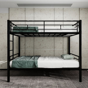 Metal Bunk Bed For Kids, Convertible Bedframe With Ladders & Guardrail