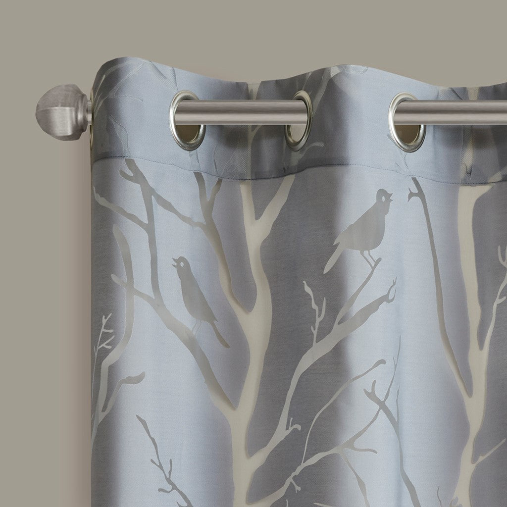 Grommet top sheer bird on branches burnout window curtain (only 1 pc panel)