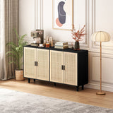 Elegant and Functional 4-Door Rattan Decorative Storage Cabinet