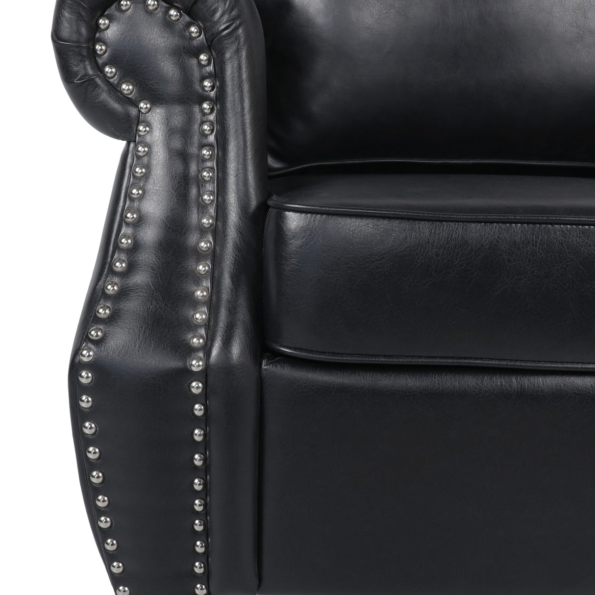 Contemporary Black PU Club Chair with Nailhead Trim and Rolled Armrests
