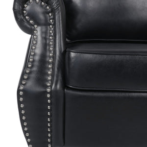 Contemporary Black PU Club Chair with Nailhead Trim and Rolled Armrests