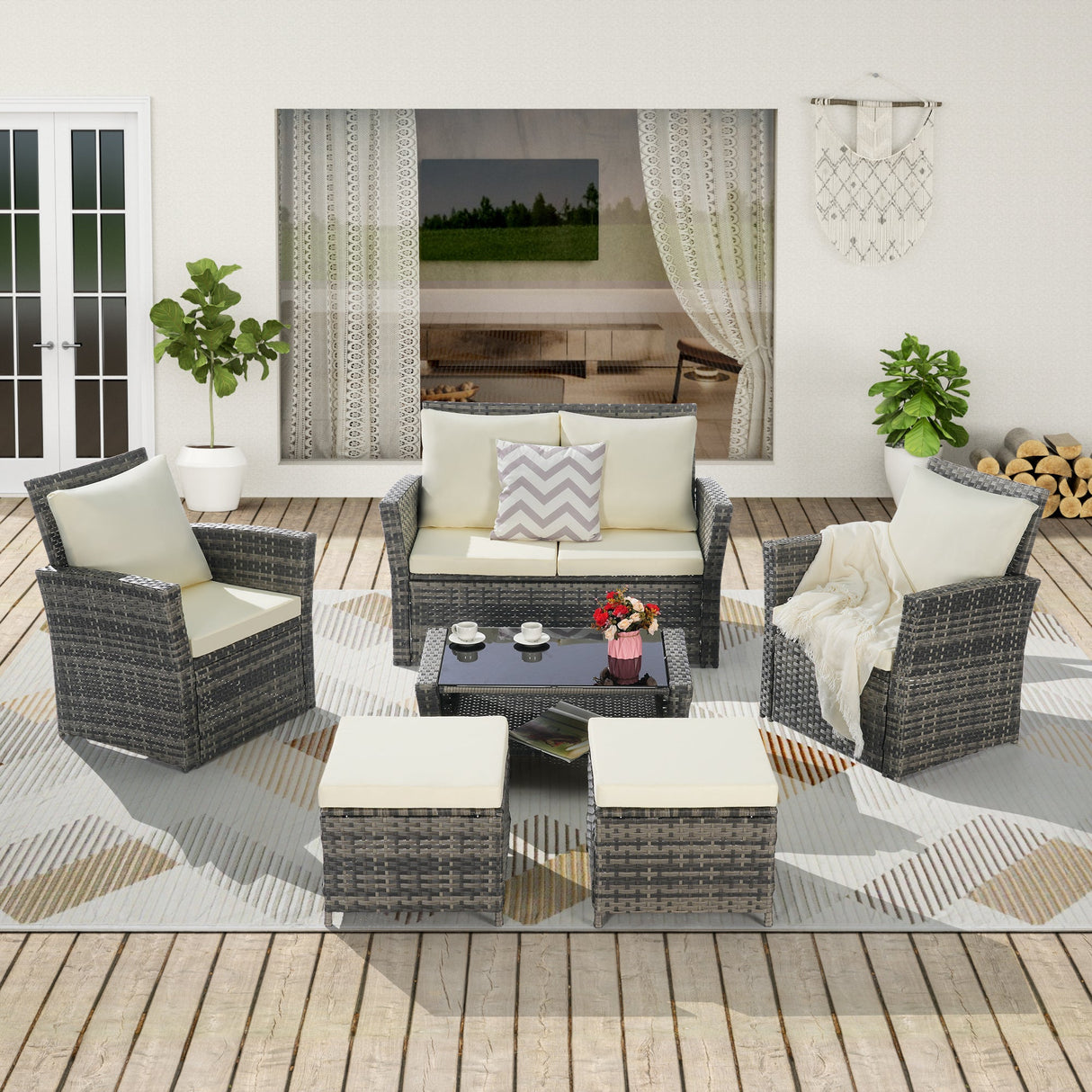 Antigua 6-Piece Handwoven Rattan Outdoor Seating Ensemble