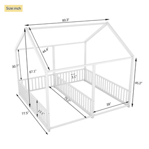 Metal Twin Size House Platform Beds 2 Shared Beds - Antique White