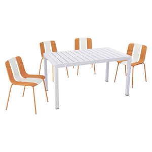4 Piece Set Of Modern Striped Color- Blocking Single Chairs With Long Table