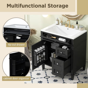Bathroom Vanity With Top Sink, Storage Cabinet, 2 Drawers, Tip Out Drawer