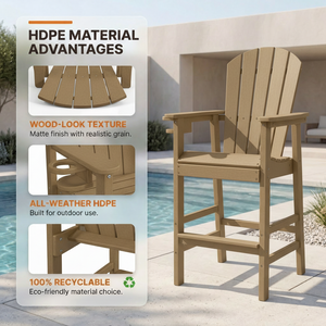 HDPE Bar Height Adirondack Chair with Cup Holder, All-Weather Outdoor Patio Chair