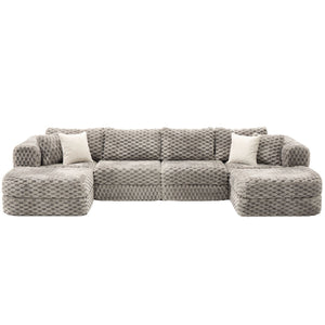 Modular Sectional Sofa, Boneless Couch With 2 Movable Ottomans