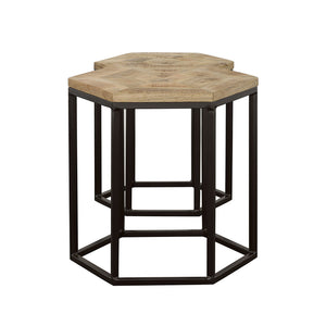 2 Piece Nesting Table With Hexagon Base - Brown