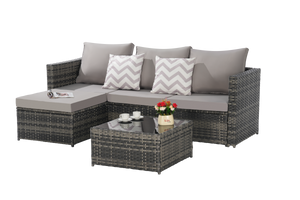 2 Pieces Patio Furniture Set with Woven Sectional and Ottoman