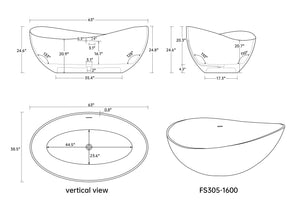 63" Premium Solid Surface Deep Soaking Bathtub